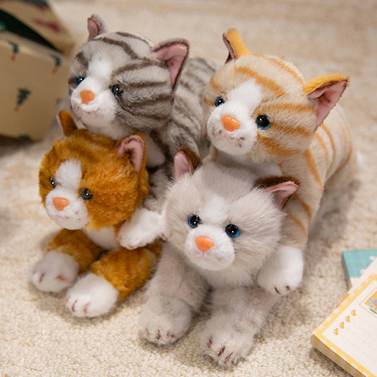 ELAINREN Cuddly Striped Cat Stuffed Animals Lifelike Tabby Kitten Plush Toy Gifts/28cm