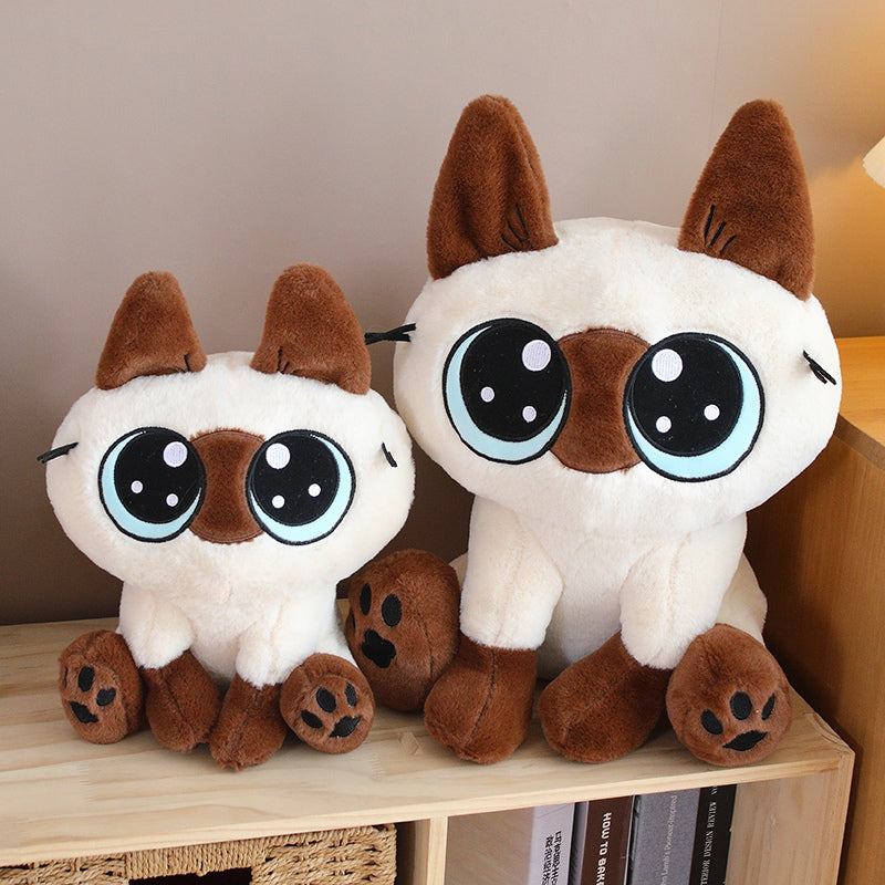 ELAINREN Cute Siamese Cat Stuffed Animal Toy Cartoon Siamese Kitten Plush Gifts/35cm