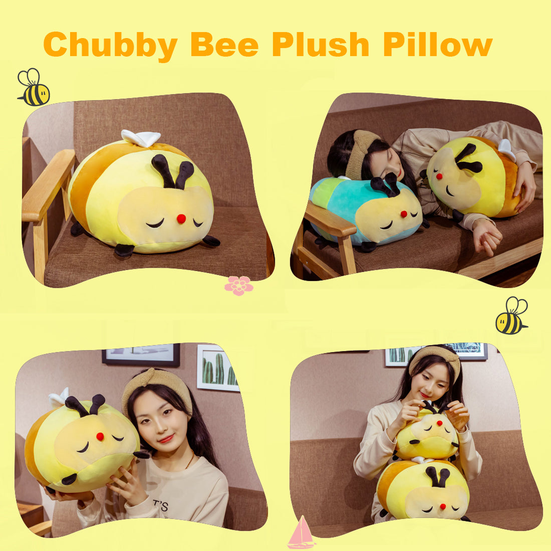 FARENFA Chubby Bee Plush Decorative 3D pillows/19.7''