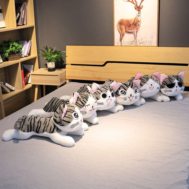 ELAINREN Gray Stripeed Tabby Cat Stuffed Pillow Ultra-Soft Kitten Shape Plush Toy GIfts/50cm