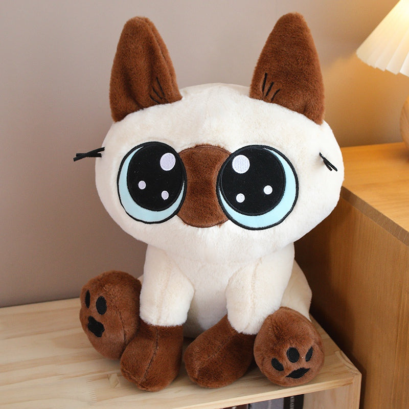 ELAINREN Cute Siamese Cat Stuffed Animal Toy Cartoon Siamese Kitten Plush Gifts/35cm