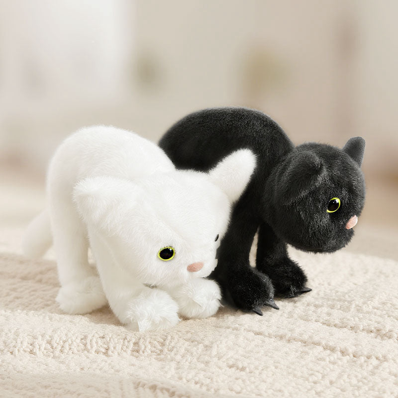 ELAINREN Kawaii Black Cat Stuffed White Kitten Plush Toy/30cm