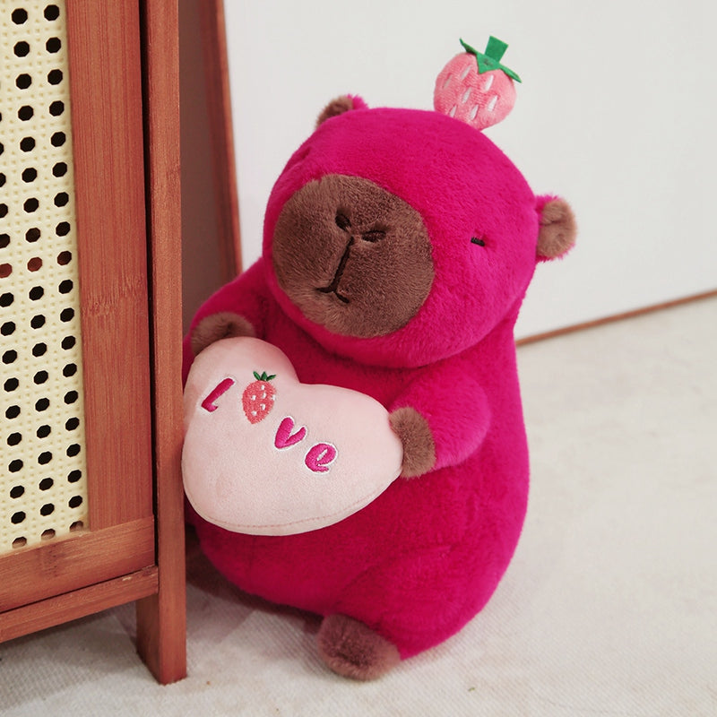 ELAINREN Strawberry Capybara Plush Pillow Soft Red Capybara Stuffed Animal with Strawberry Decor/11.8''