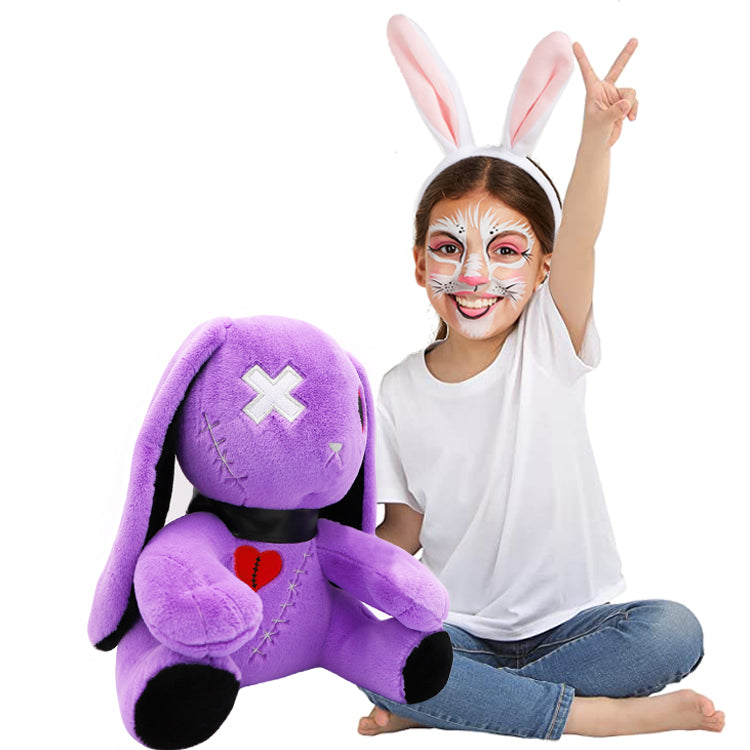 ELAINREN Gothic Purple Rabbit Plush Crazy Bunny Toy Halloween Dreadful Bunny Stuffed Easter Pillow/11.8Inch