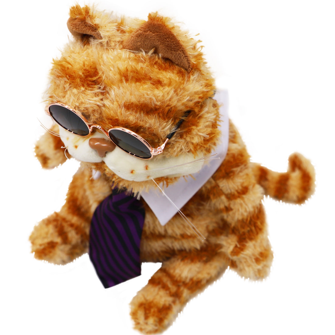 ELAINREN Halloween Garfield Plush Toy Cute Ugly Fat Kitten with Sun-Glass and Tie-30CM