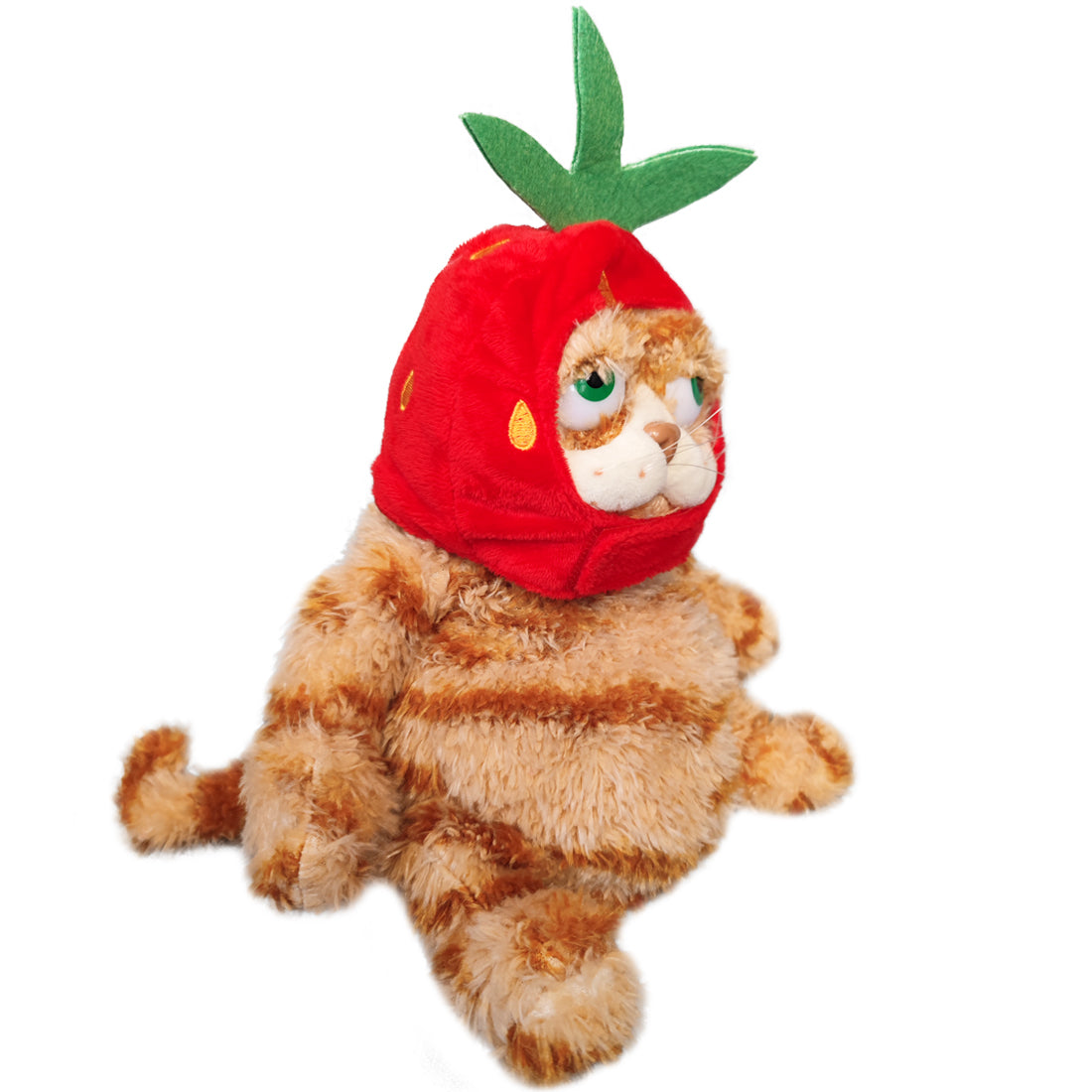 ELAINREN Kawaii Garfield Plush Toy with Strawberry Hat,Stuffed Fat Orange Cat Dress Fruit Costume-30cm