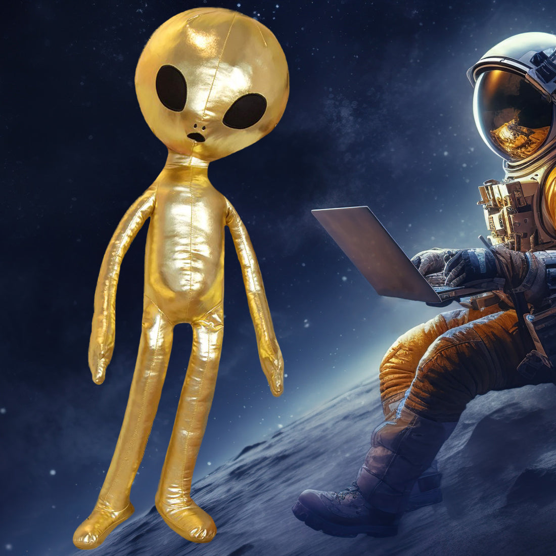 ELAINREN Gold Alien Stuffed Space Toy Soft Saucerman Plush Pillow/25.6''
