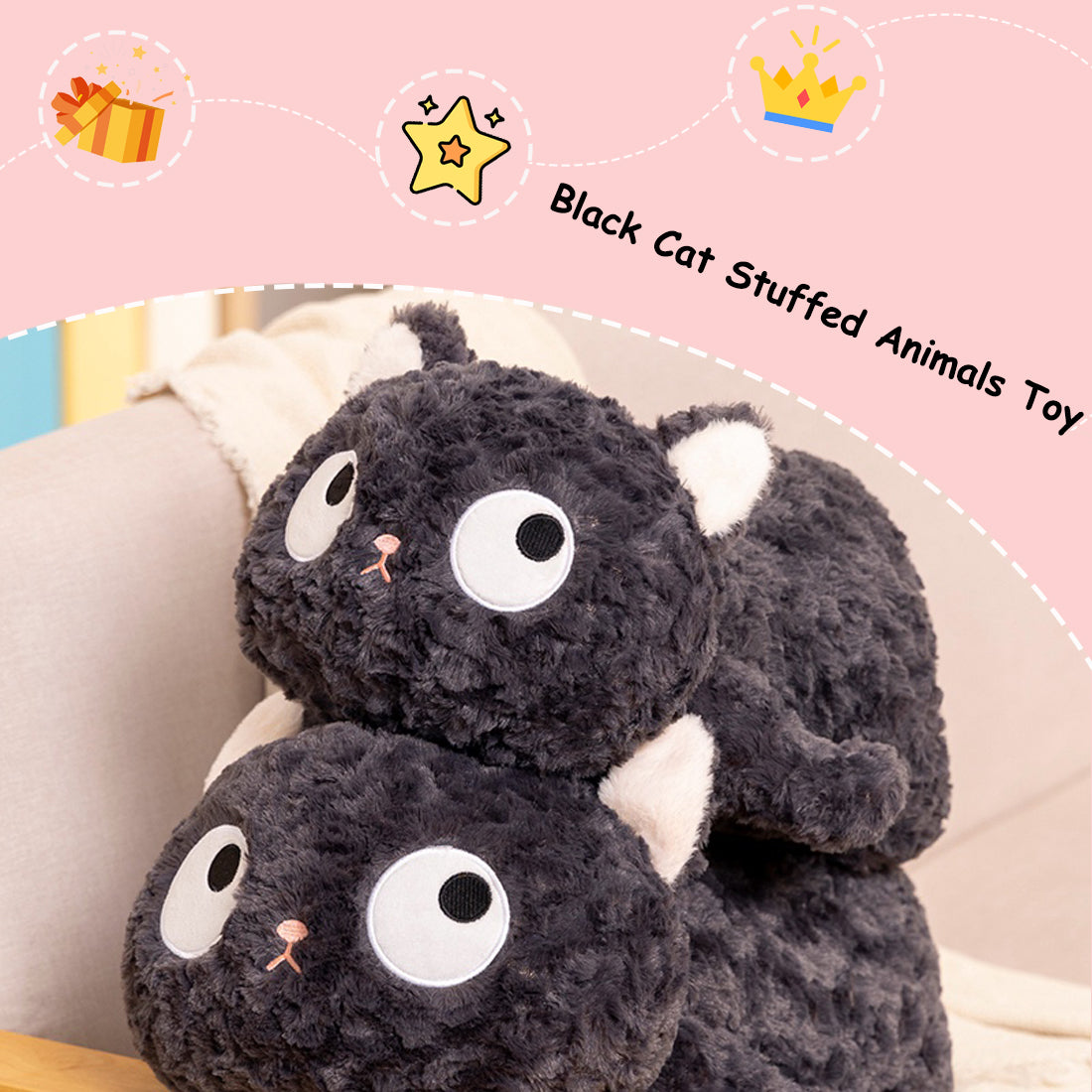 ELAINREN Ultra-Soft Gray Kitten Plush Pillow Cuddly Black Cat Kitty Stuffed Animals Gifts/55cm