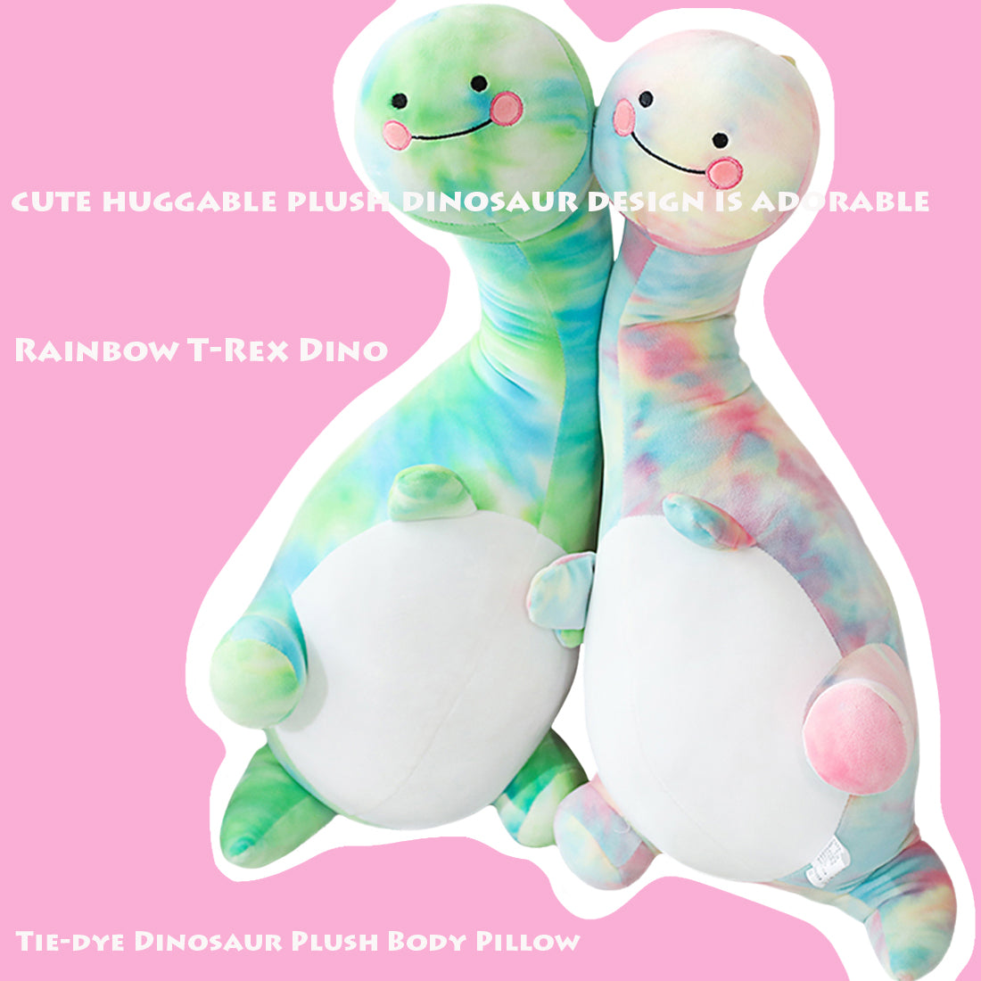 ELAINREN Big Tie-dye Dinosaur Plush Body Pillow Rainbow T-Rex Dino Stuffed Gifts/39.37''