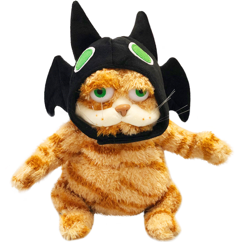 ELAINREN Halloween Bat Garfield Plush Toy Fat Orange Cat Plush Toy Dress Up Bat Costume-30CM