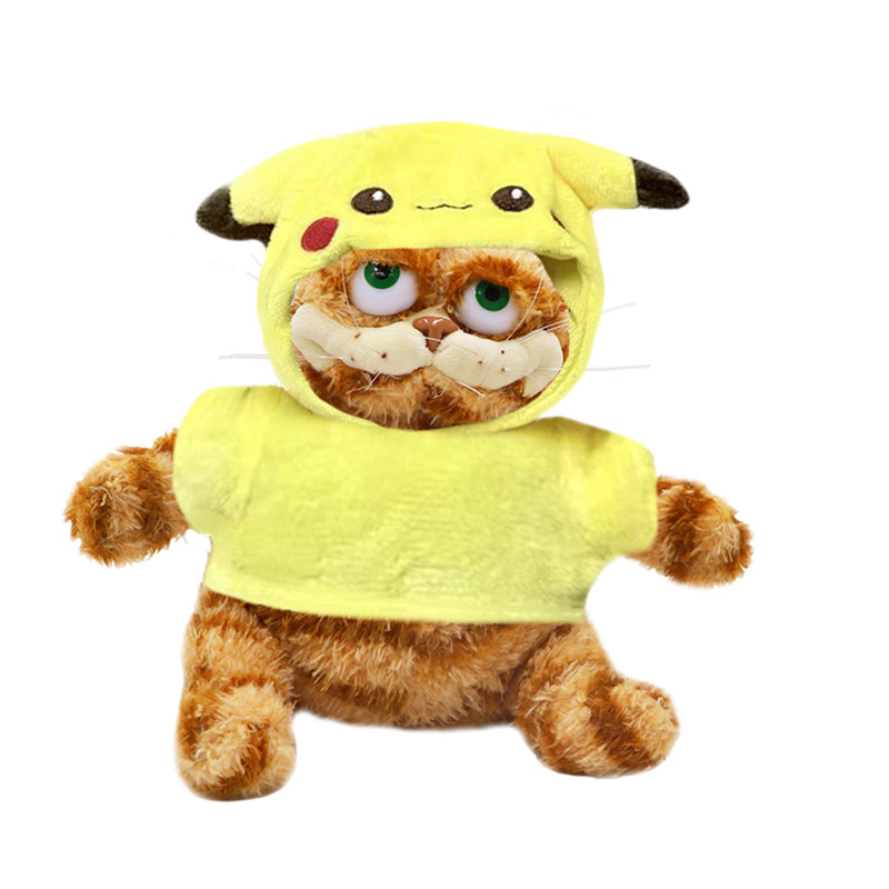 ELAINREN Kawaii Stuffed Garfield Cat Wearing PIKAQIU Costume/11.8‘’