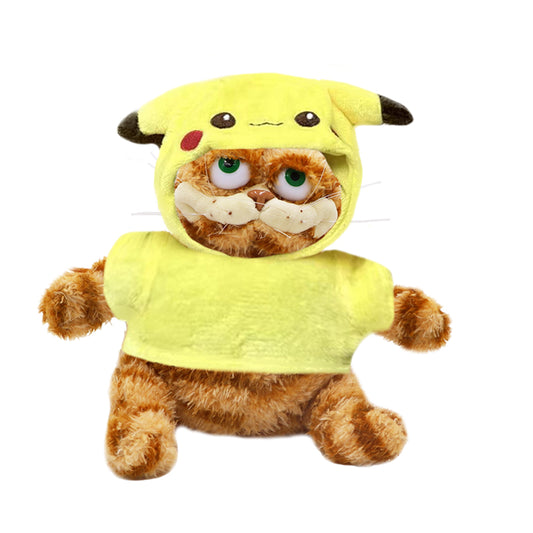 ELAINREN Kawaii Stuffed Garfield Cat Wearing PIKAQIU Costume/11.8‘’