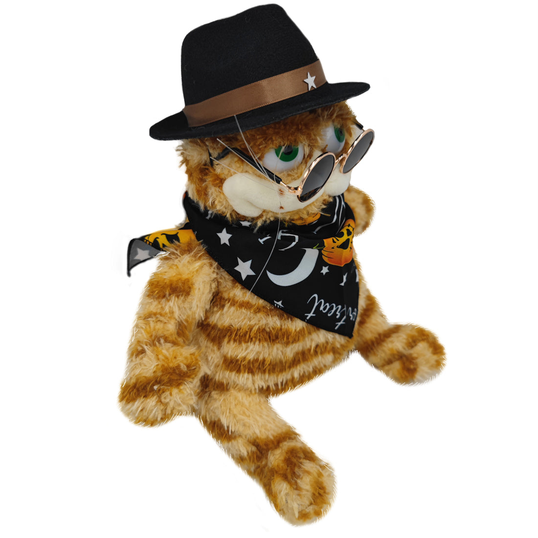 ELAINREN Halloween Garfield Plush Toy Ugly Stuffed Orange Cat with Sun-Glass and Hat-30CM