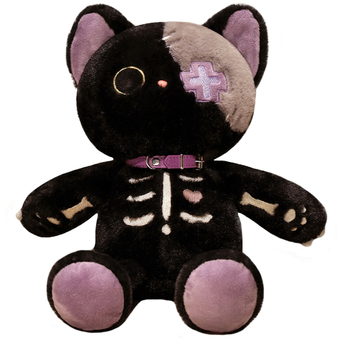 ELAINREN Halloween Skeleton Cat Plush Toy Goth Black Kitten Stuff Doll/15''