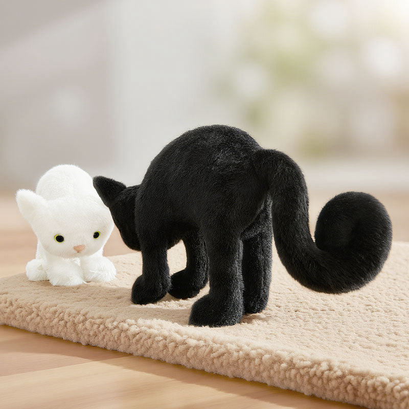 ELAINREN Kawaii Black Cat Stuffed White Kitten Plush Toy/30cm