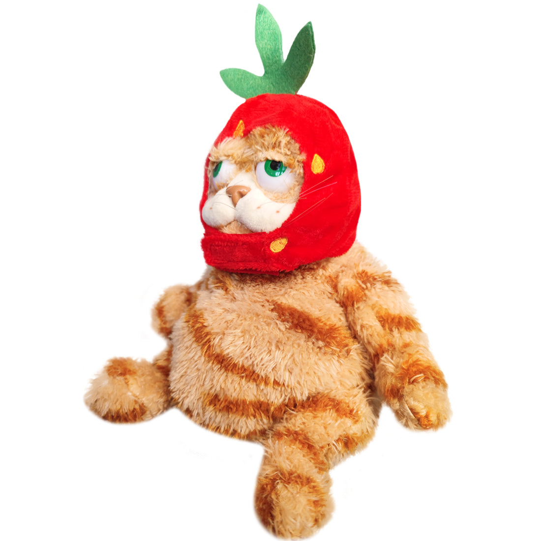 ELAINREN Kawaii Garfield Plush Toy with Strawberry Hat,Stuffed Fat Orange Cat Dress Fruit Costume-30cm