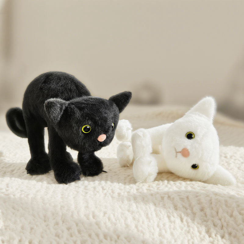 ELAINREN Kawaii Black Cat Stuffed White Kitten Plush Toy/30cm