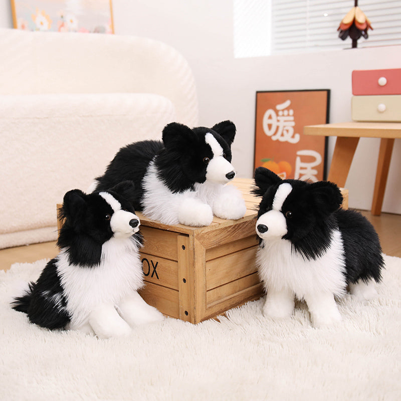 ELAINREN Soft Realistic Sheepdog Toy – Black & White Puppy Plush for Kids, Gifts