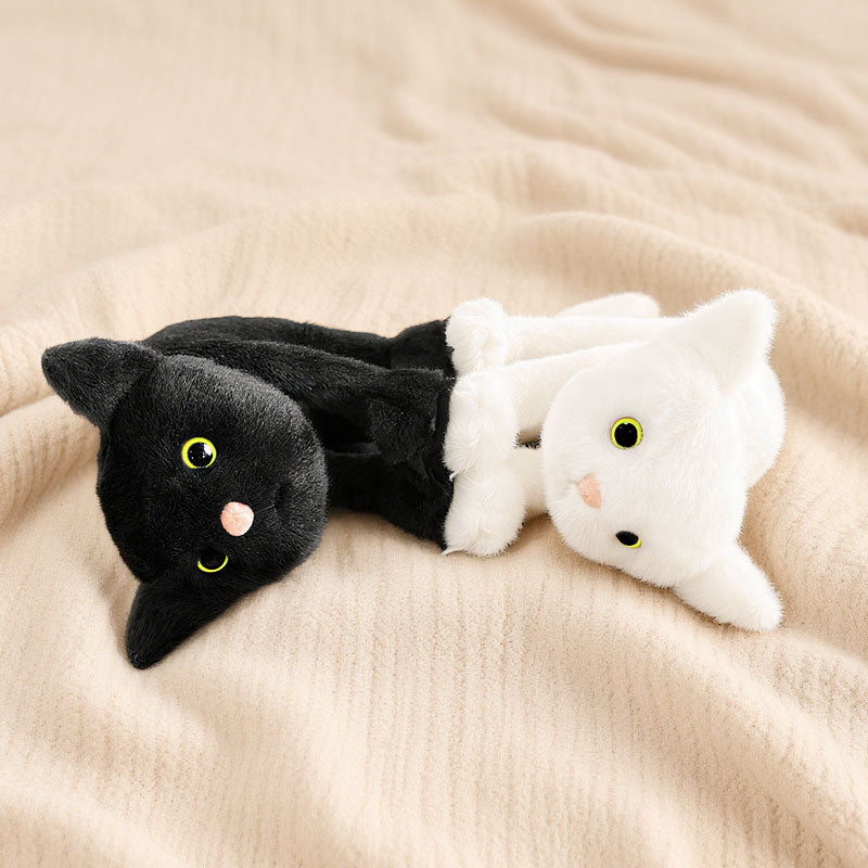 ELAINREN Kawaii Black Cat Stuffed White Kitten Plush Toy/30cm