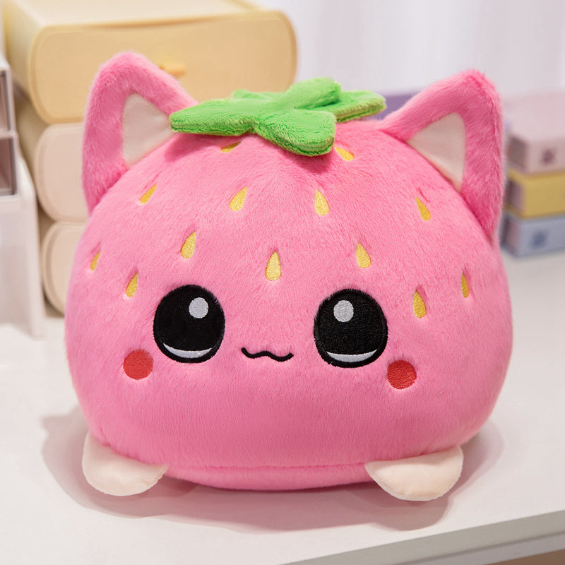 ELAINREN Cute Strawberry Cat Stuffed Pink Kitten Plush Toy Pillow