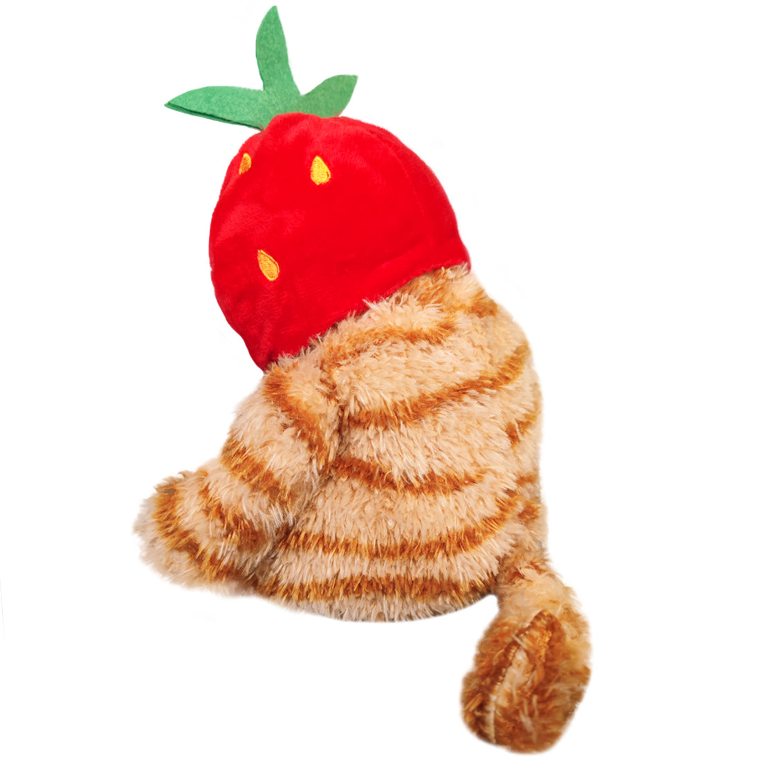 ELAINREN Kawaii Garfield Plush Toy with Strawberry Hat,Stuffed Fat Orange Cat Dress Fruit Costume-30cm