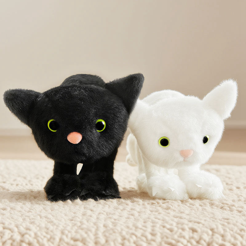 ELAINREN Kawaii Black Cat Stuffed White Kitten Plush Toy/30cm