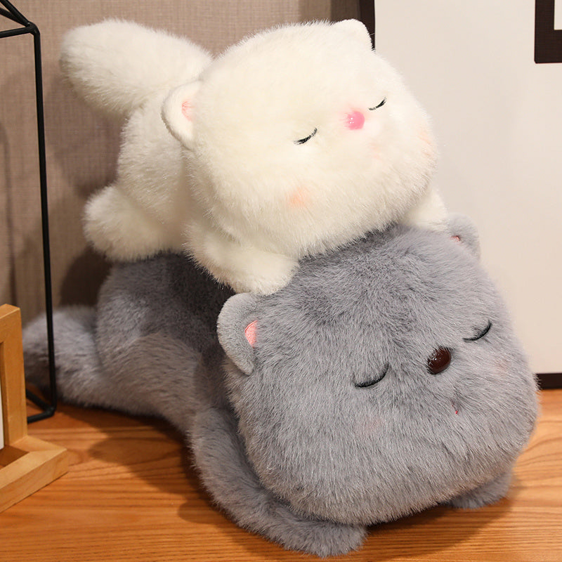 ELAINREN Cuddly Gray Kitten Stuffed White Cat Plush Toy Pillow Decor Gifts/45cm