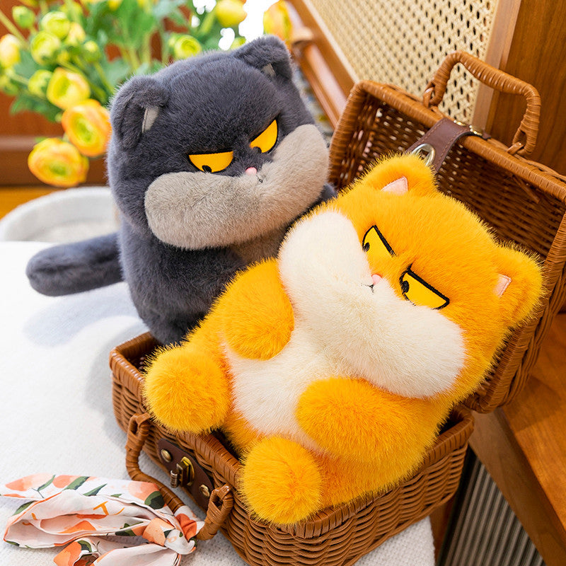 ELAINREN Chubby Furry Cat Plush Toy Cuddly Kitten Stuffed Kitten Gifts/35cm