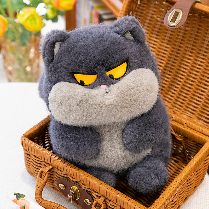 ELAINREN Chubby Furry Cat Plush Toy Cuddly Kitten Stuffed Kitten Gifts/35cm