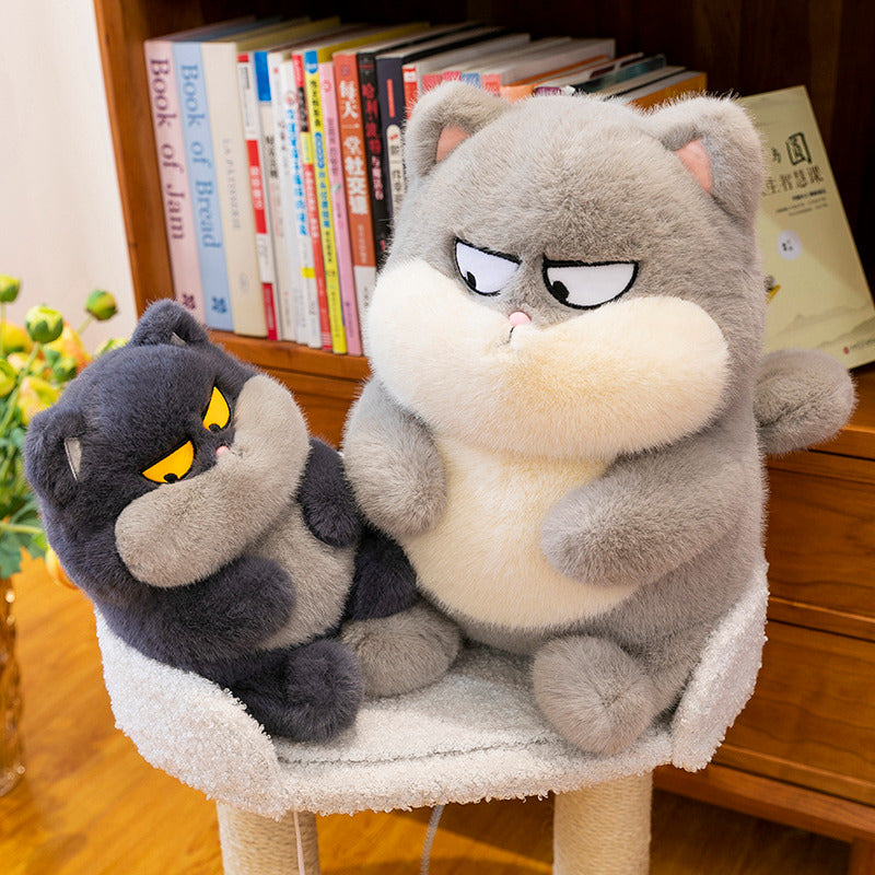 ELAINREN Chubby Furry Cat Plush Toy Cuddly Kitten Stuffed Kitten Gifts/35cm