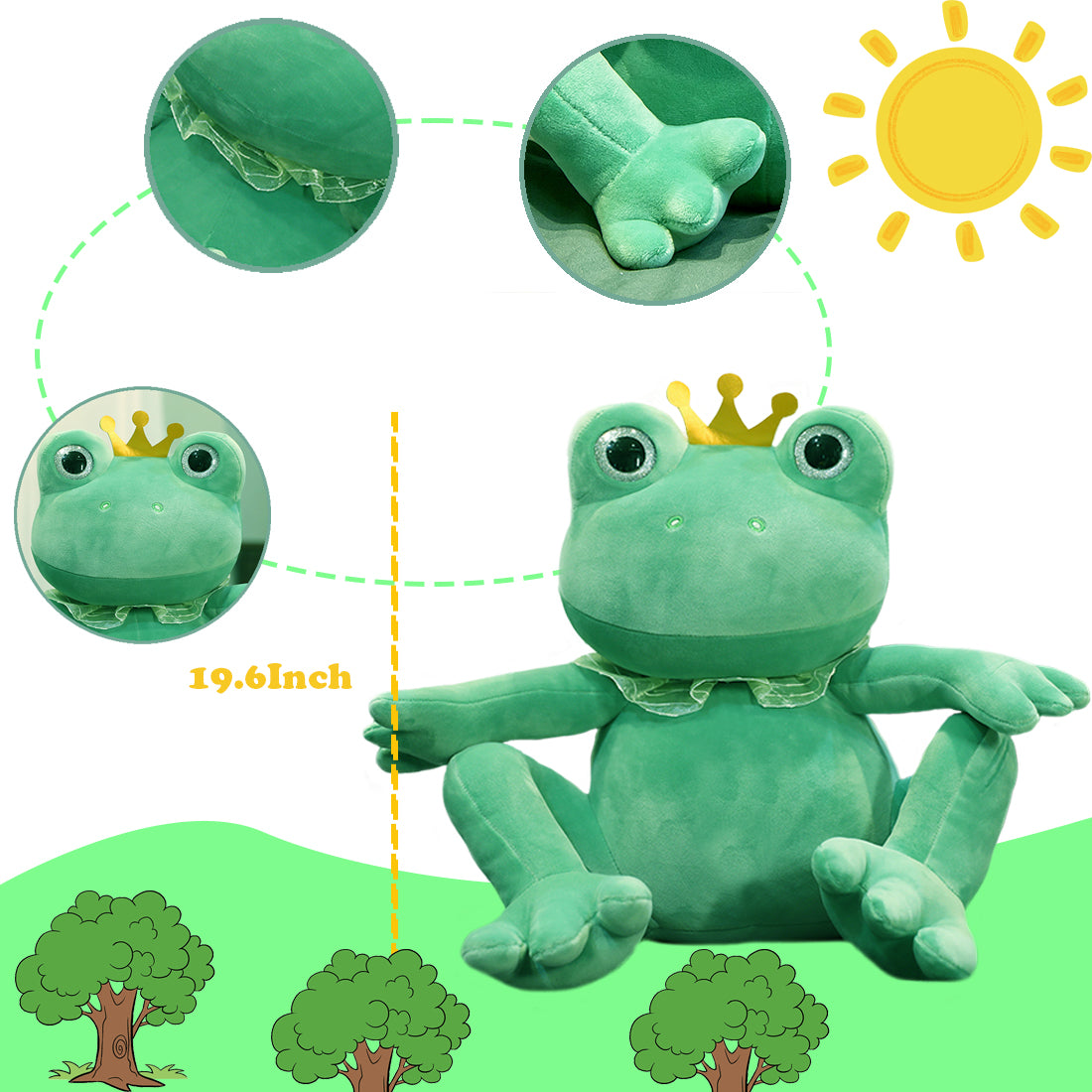 ELAINREN Large Sitting Frog Plush Toy Green Frog Stuffed Anima Dolls/19.6‘’