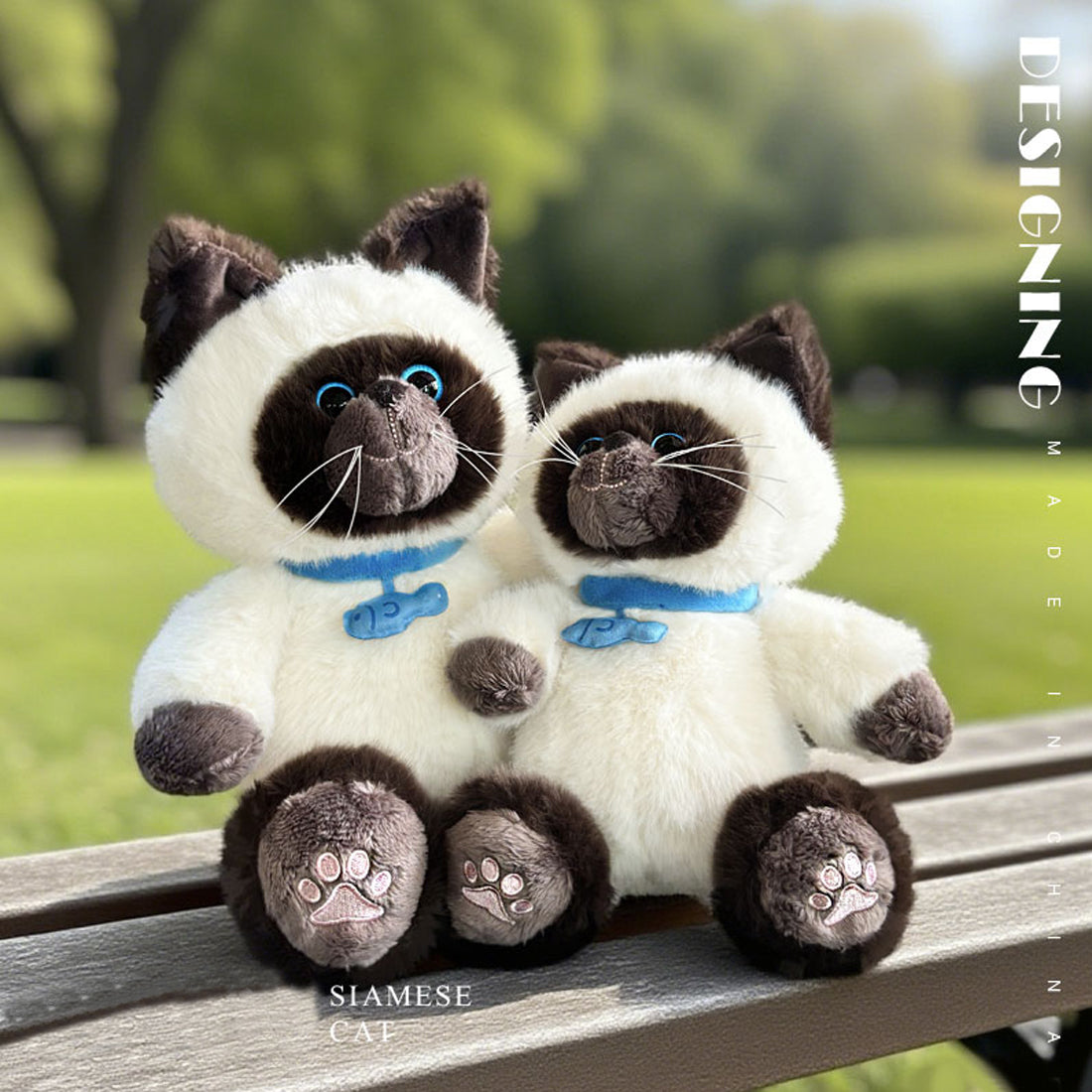 ELAINREN Cuddly Siamese Cat Stuffed Animal Toy Furry Siamese Kitten Plush Gifts/35cm