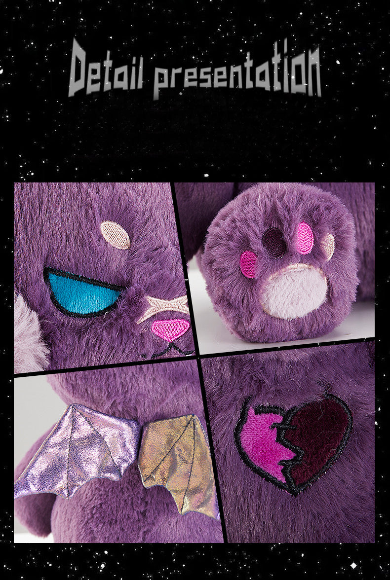 ELAINREN Creepy Gothic Bear Stuffed Gifts, Plush Goth Teddy Bear with Wings/11.8Inch