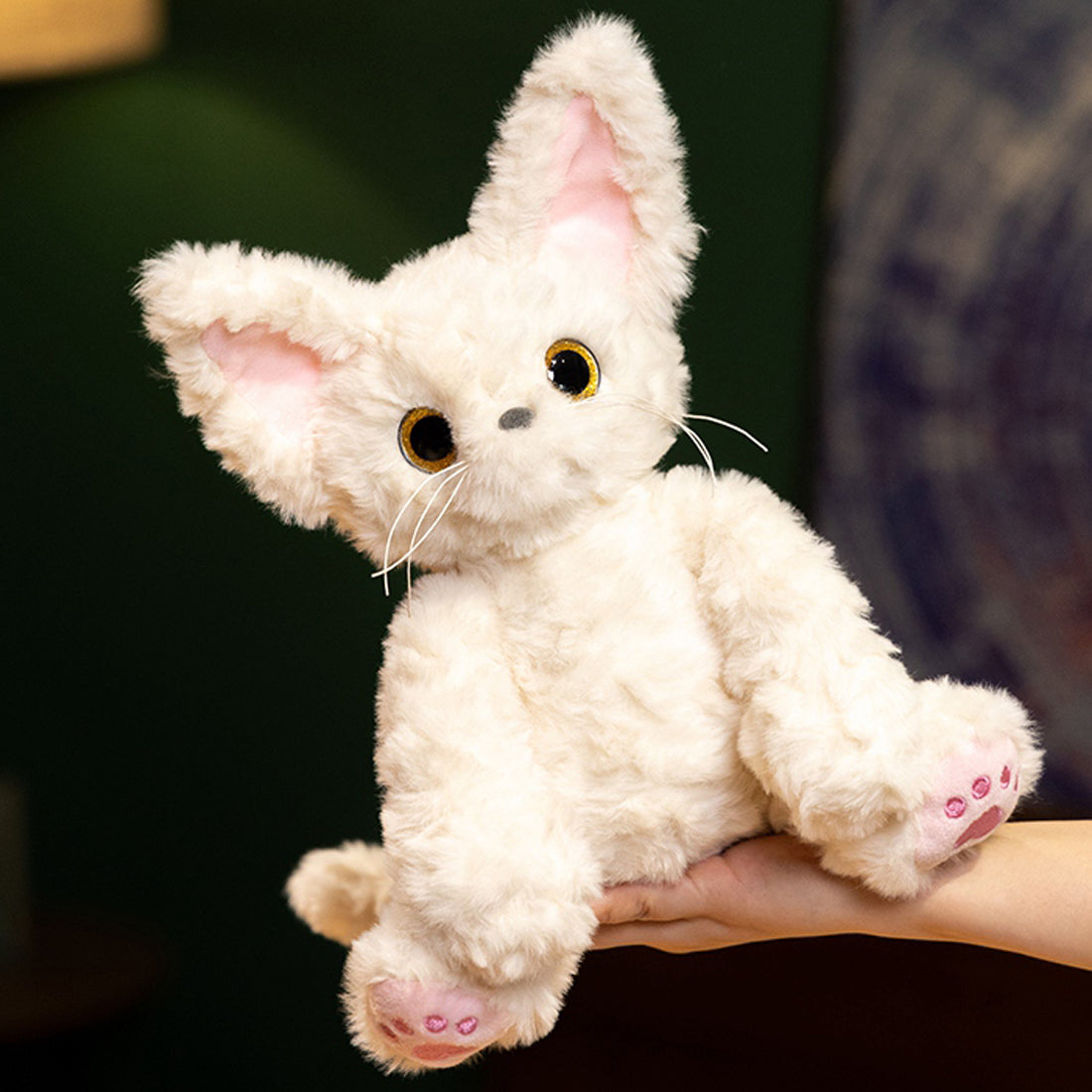 ELAINREN Realistic White Devon Cat Plush Toy Stuffed Devon Rex Doll Gifts/26cm