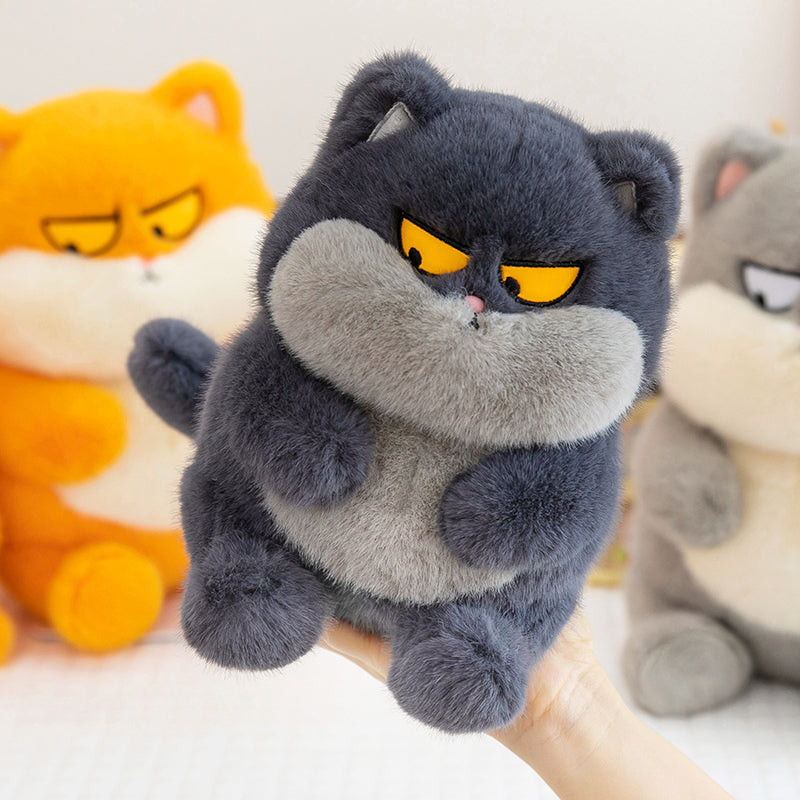 ELAINREN Chubby Furry Cat Plush Toy Cuddly Kitten Stuffed Kitten Gifts/35cm