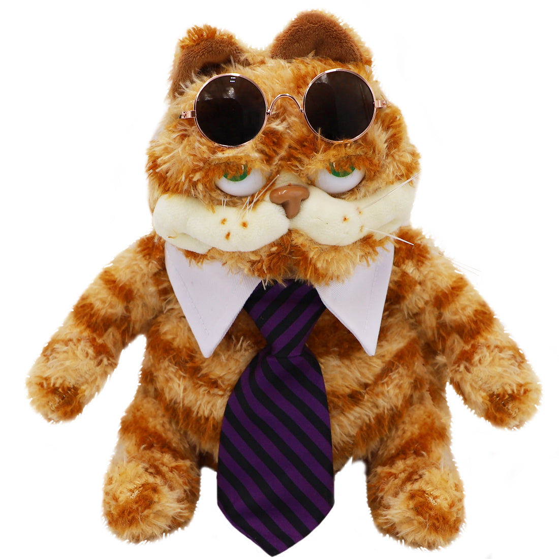 ELAINREN Halloween Garfield Plush Toy Cute Ugly Fat Kitten with Sun-Glass and Tie-30CM