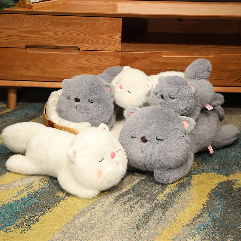 ELAINREN Cuddly Gray Kitten Stuffed White Cat Plush Toy Pillow Decor Gifts/45cm