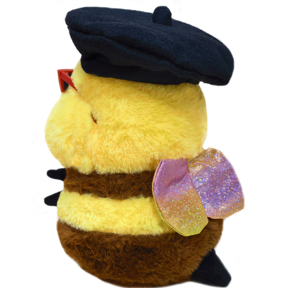 ELAINREN Cuddly Smiling Bee Plush Toy with Beret Hat and Sunglasses