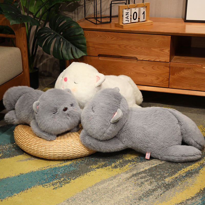 ELAINREN Cuddly Gray Kitten Stuffed White Cat Plush Toy Pillow Decor Gifts/45cm