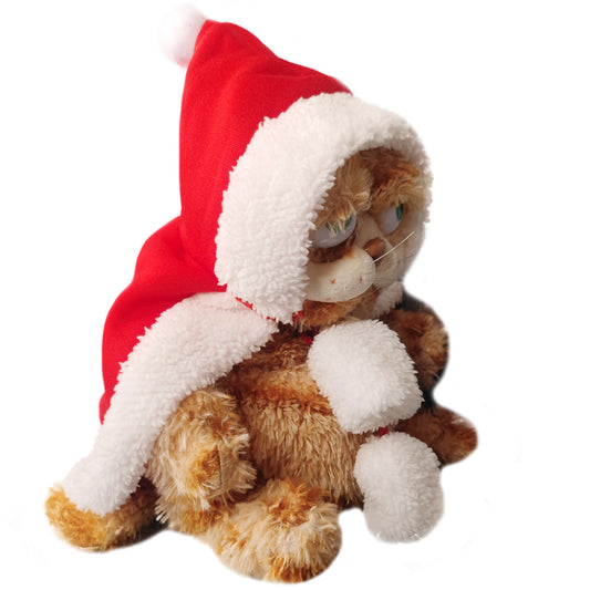 ELAINREN Christmas Garfield Stuffed Orange Cat Toy with Xmas Cap Decor/11.8''