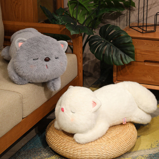 ELAINREN Cuddly Gray Kitten Stuffed White Cat Plush Toy Pillow Decor Gifts/45cm