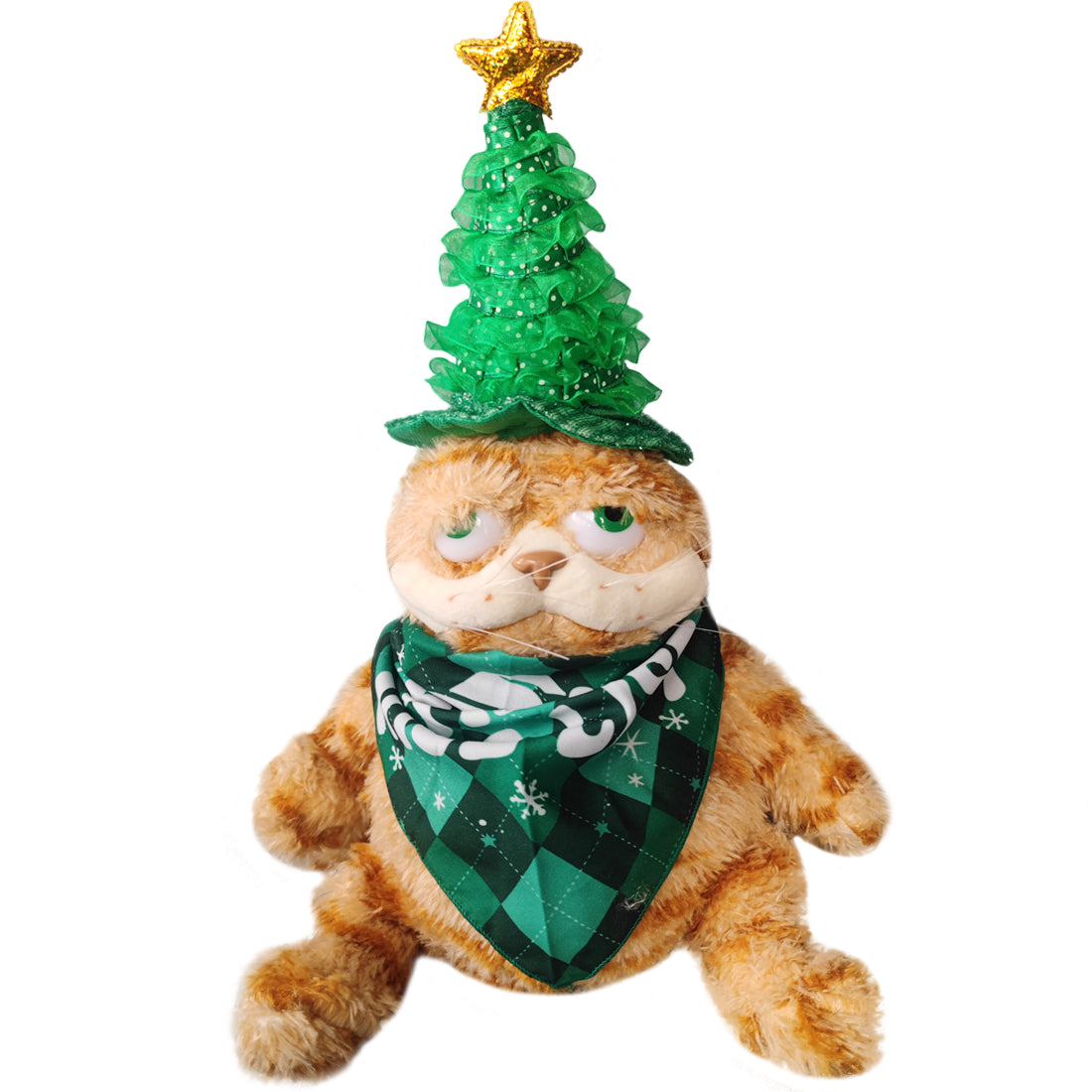 ELAINREN Christmas Garfield Stuffed Orange Cat Toy with Xmas Hat and Scarf Decor/11.8''
