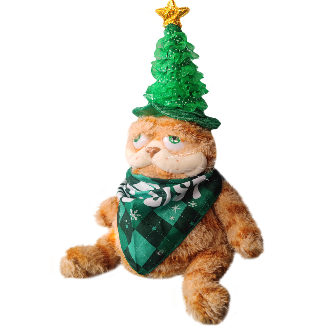 ELAINREN Christmas Garfield Stuffed Orange Cat Toy with Xmas Hat and Scarf Decor/11.8''