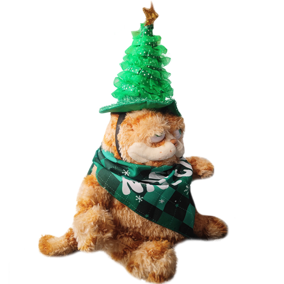 ELAINREN Christmas Garfield Stuffed Orange Cat Toy with Xmas Hat and Scarf Decor/11.8''
