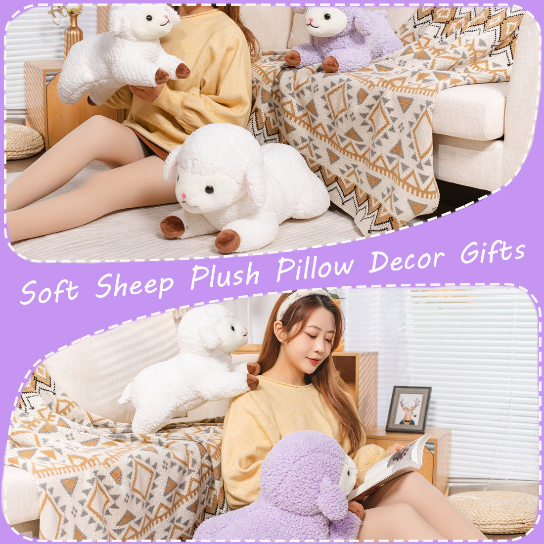 ELAINREN Cute Sheep Alpaca White Plush Lamb Toy Soft Pillow/19.6Inch