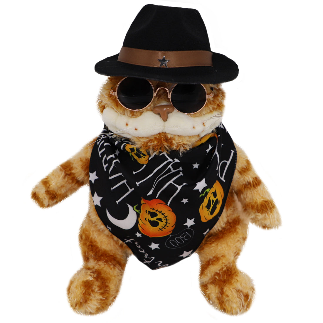 ELAINREN Halloween Garfield Plush Toy Ugly Stuffed Orange Cat with Sun-Glass and Hat-30CM
