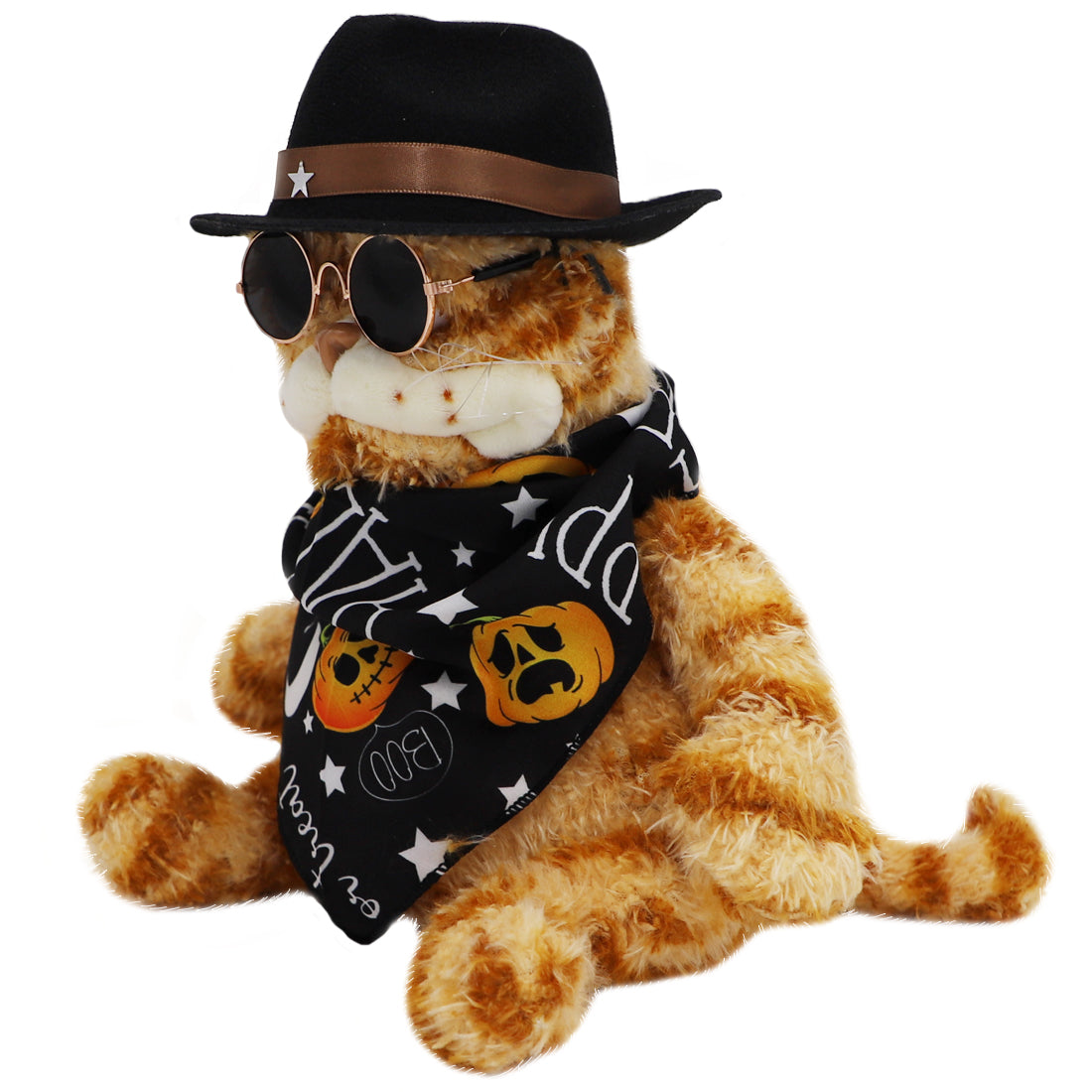 ELAINREN Halloween Garfield Plush Toy Ugly Stuffed Orange Cat with Sun-Glass and Hat-30CM