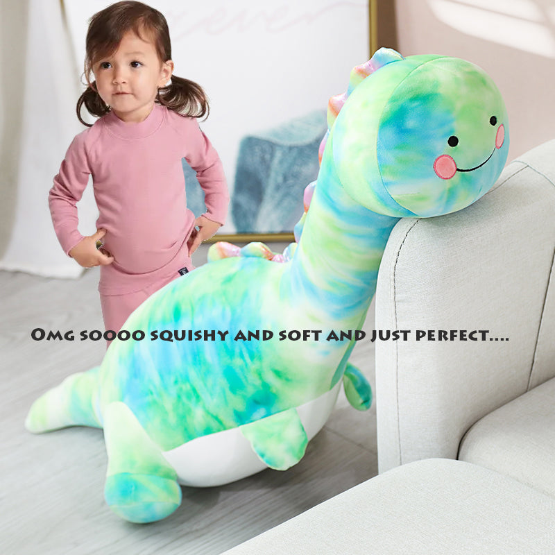 ELAINREN Big Tie-dye Dinosaur Plush Body Pillow Rainbow T-Rex Dino Stuffed Gifts/39.37''