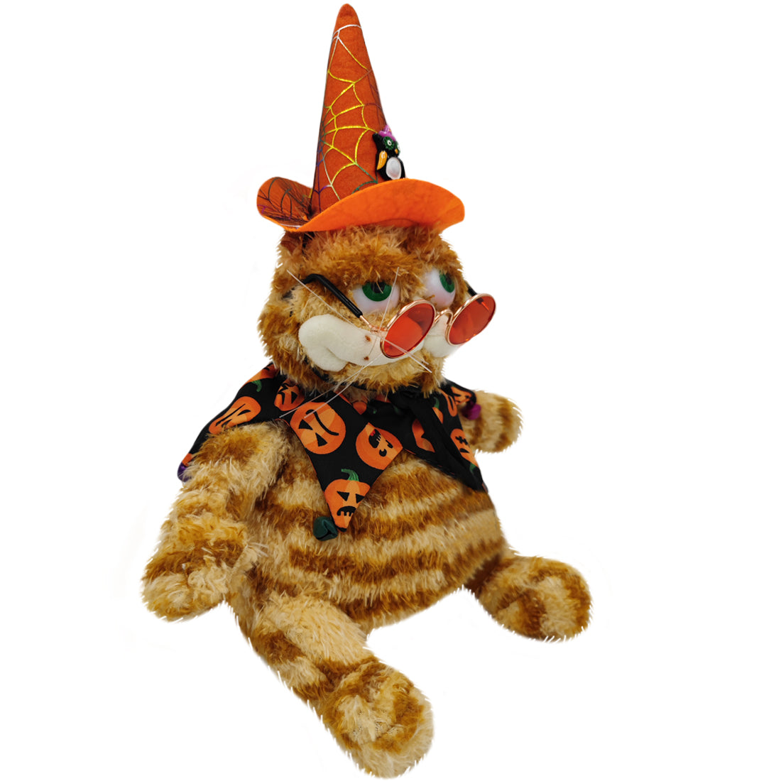 ELAINREN Halloween Garfield Plush Toy Halloween Witch Cat with Sun-Glass and Hat-30CM