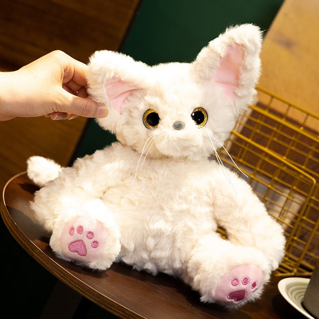 ELAINREN Realistic White Devon Cat Plush Toy Stuffed Devon Rex Doll Gifts/26cm